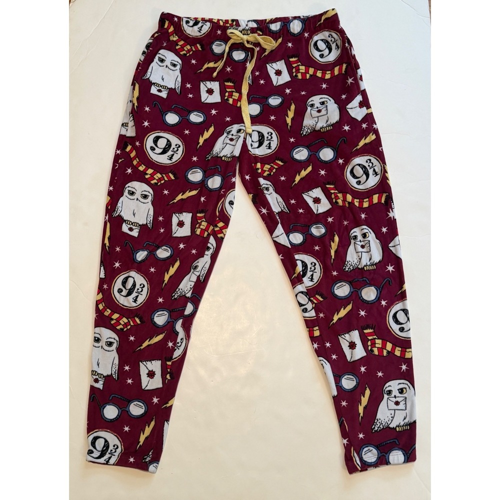 Harry Potter Hedwig Platform 9 3/4 Fleece Pajama Pants Burgundy Small 4-6
